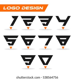 Set of numbers. One, two, three, four, five, six, seven, eight, nine, ten and zero logo template. Vector flat icons. The figures of the triangle