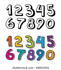 Set of numbers from one to zero in different colors
