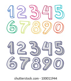 Set of numbers from one to zero in different colors