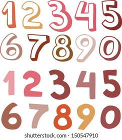 Set of numbers from one to zero in different colors 