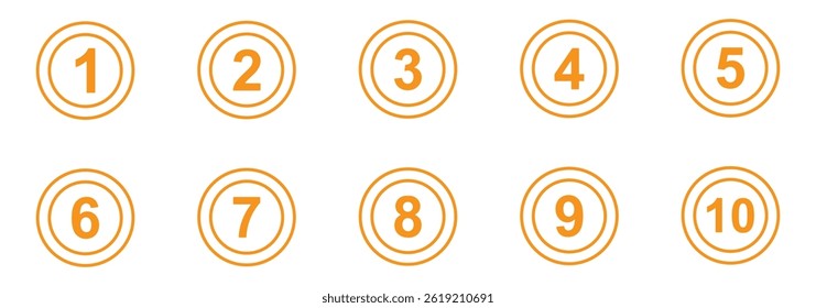 set of  numbers in  outline circle. from 1 to 10. vector illustration. 