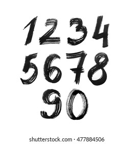 Set of numbers. Painted by black ink brush.