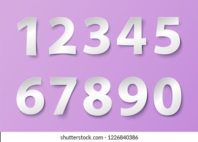 Set of numbers in paper style. Vector illustration with a realistic shadow