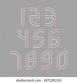 Set of numbers pink and white typography design elements on gray background. Vector illustration.