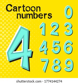 Set of numbers in pop art style. Cartoon figures for design, posters, banners, advertising posters, alphabet, children's books. Vector illustration.