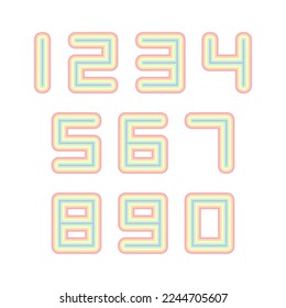 Set of numbers with rainbow typography design elements. Vector illustration.