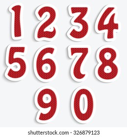 The set of numbers with a red knit pattern.Numbers isolated on white background