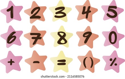 Un conjunto de números y signos dibujados con asteriscos. Ilustración vectorial.