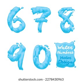 Set of numbers from six to zero with watery effect. Cartoon style design.