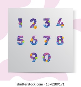 Set of numbers with space and planets of the solar system. Decorative element for design of children's posters, stickers and more