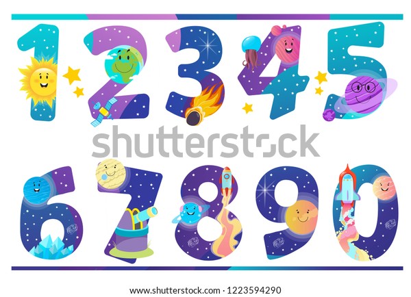 Set Numbers Space Planets Solar System Stock Vector Royalty