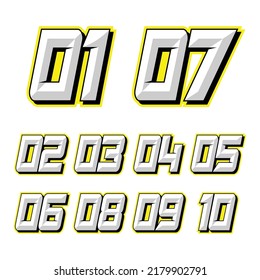 Set of numbers for sports and racing numbers 01-10