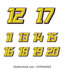 Set of numbers for sports and racing numbers 11-20