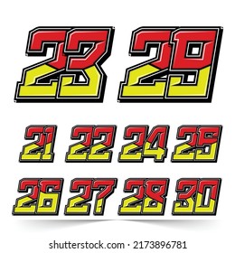 Set Of Numbers For Sports And Racing Numbers 21-30