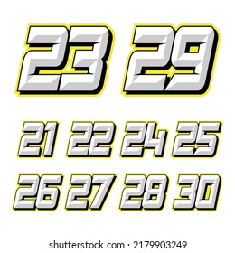 Set Of Numbers For Sports And Racing Numbers 21-30