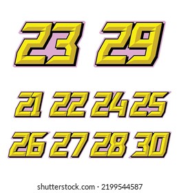 Set Of Numbers For Sports And Racing Numbers 21-30