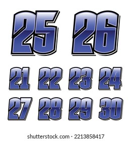 Set Of Numbers For Sports And Racing Numbers 21-30