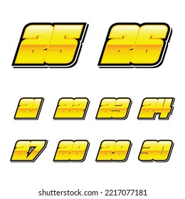 Set Of Numbers For Sports And Racing Numbers 21-30