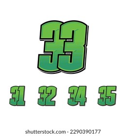 Set of numbers for sports and racing numbers 31-35