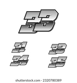 Set of numbers for sports and racing numbers 31-35