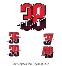 Set of numbers for sports and racing numbers 36-40