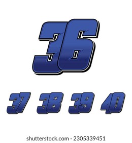 Set of numbers for sports and racing numbers 36-40