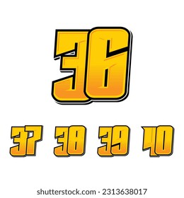 Set of numbers for sports and racing numbers 36-40