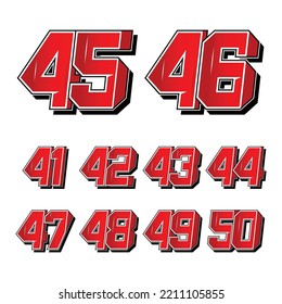 Set of numbers for sports and racing numbers 41-50