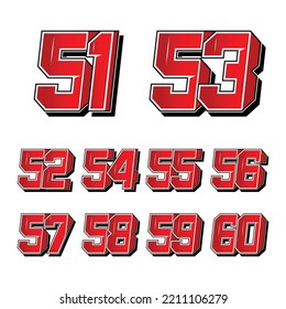 Set of numbers for sports and racing numbers 51-60