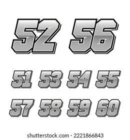 Set of numbers for sports and racing numbers 51-60