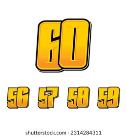 Set of numbers for sports and racing numbers 56-60