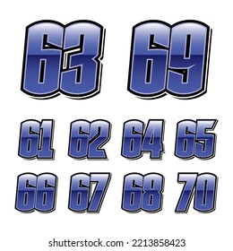 Set of numbers for sports and racing numbers 61-70