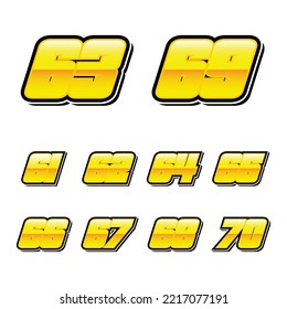 Set of numbers for sports and racing numbers 61-70