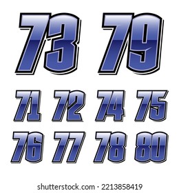 Set of numbers for sports and racing numbers 71-80