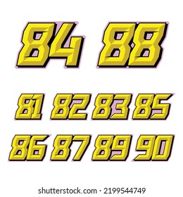 Set of numbers for sports and racing numbers 81-90