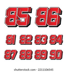 Set of numbers for sports and racing numbers 81-90