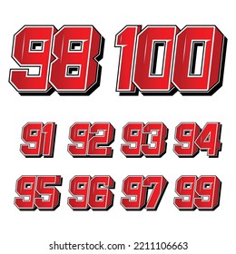 Set of numbers for sports and racing numbers 91-100