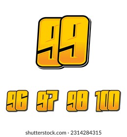 Set of numbers for sports and racing numbers 96-100