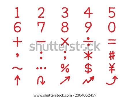 Set of numbers and symbol arrows handwritten with a red pen