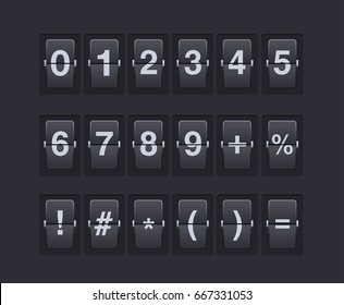 Set of numbers and symbols on a mechanical scoreboard. Vector template.