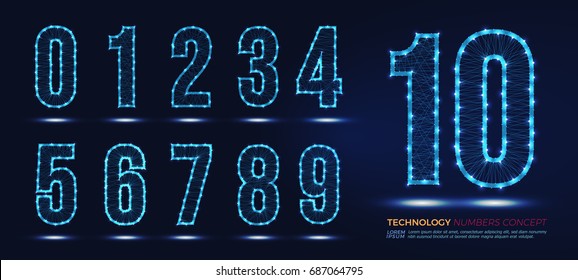 set of numbers technology network concept, numbers , vector numbers abstract polygonal template logo or icon Illustration