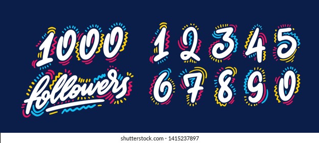 Set of numbers for Thanks followers design.followers congratulation card. Vector illustration for Social Networks. Web user or blogger celebrates a large number of subscribers.