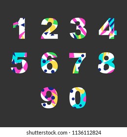 Set of numbers with unique bright fill. Great for postcard, textiles, advertising,  invitation for a holiday and other design.