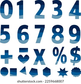 set of numbers vector blue sea water wave color one two three four three four five six seven eight nine zero