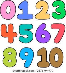 set of numbers vector colorful numbers cute numbers