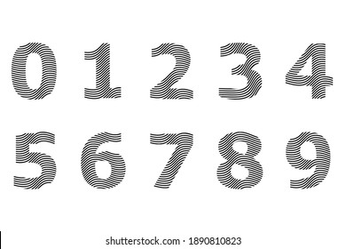 Set of numbers wave text effect fingerprint design element vector