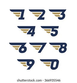 Set of numbers. Wings design element on white background. Vector illustration numbers collection. Corporate branding identity