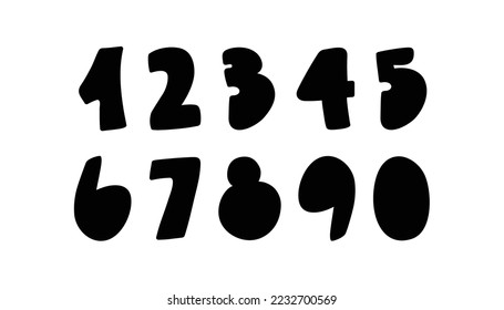 A set of numbers for writing the date of the anniversary, new year in cartoon style. Digit silhouettes for mathematical formulas. Black and white graphics.