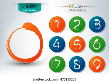 Set of numbers written with a brush, abstract vector illustration