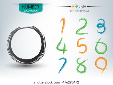 Set of numbers written with a brush abstract sign vector illustration
